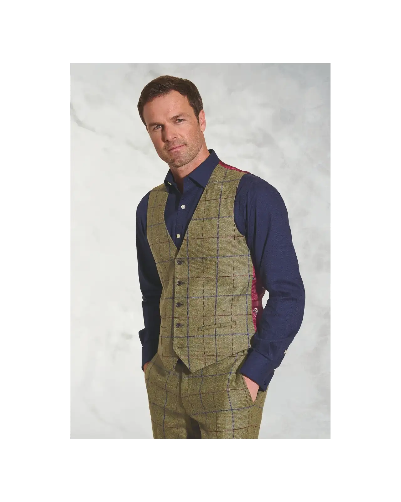 Three Piece Suits Brook Taverner Tailored Fit Haincliffe Green Check Wool Waistcoat £90.00