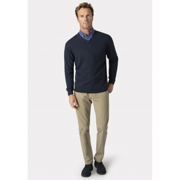 Jumpers Brook Taverner Dorset Navy Cotton Merino V-Neck Jumper £54.00