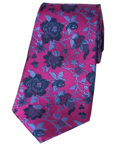 Silk Ties Soprano Ties Soprano Fuchsia With Blue And Navy Flowers Silk Tie £21.00
