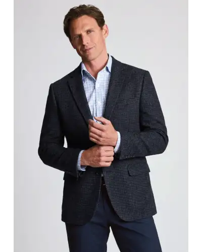 Tailored Fit Lawford Dark Blue British Wool Blend Houndstooth Jacket | Brook Taverner BT 5524AT Jacket