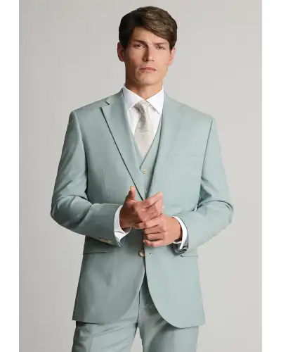 Waistcoats Brook Taverner Tailored Fit Hayton Sage Textured Suit Waistcoat £45.00