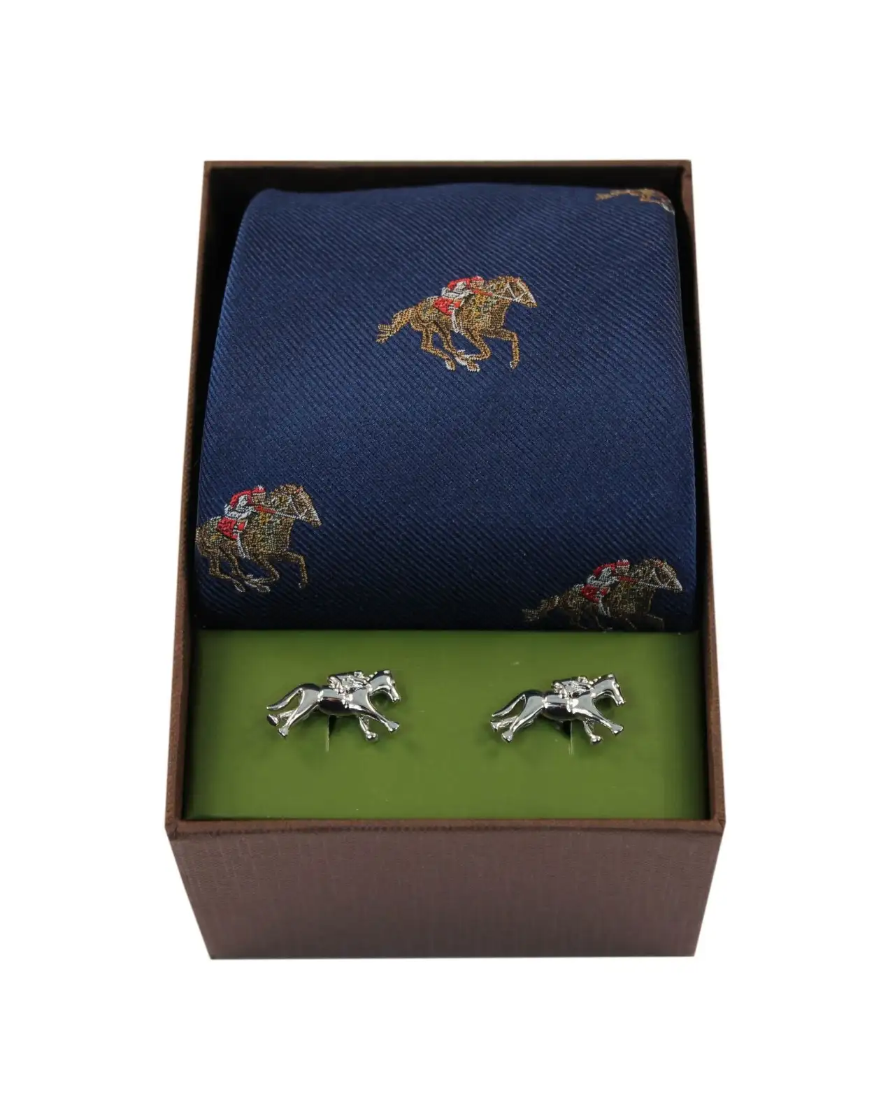 Gift Sets Soprano Ties Navy Horse Racing Silk Tie And Cufflink Gift Box Set £40.00