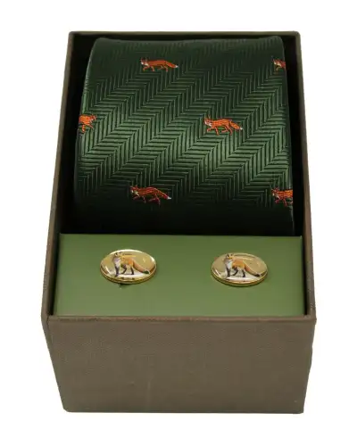 Cufflinks Soprano Ties Soprano Foxes On Green Ground Silk Tie and Cufflink Set £40.00