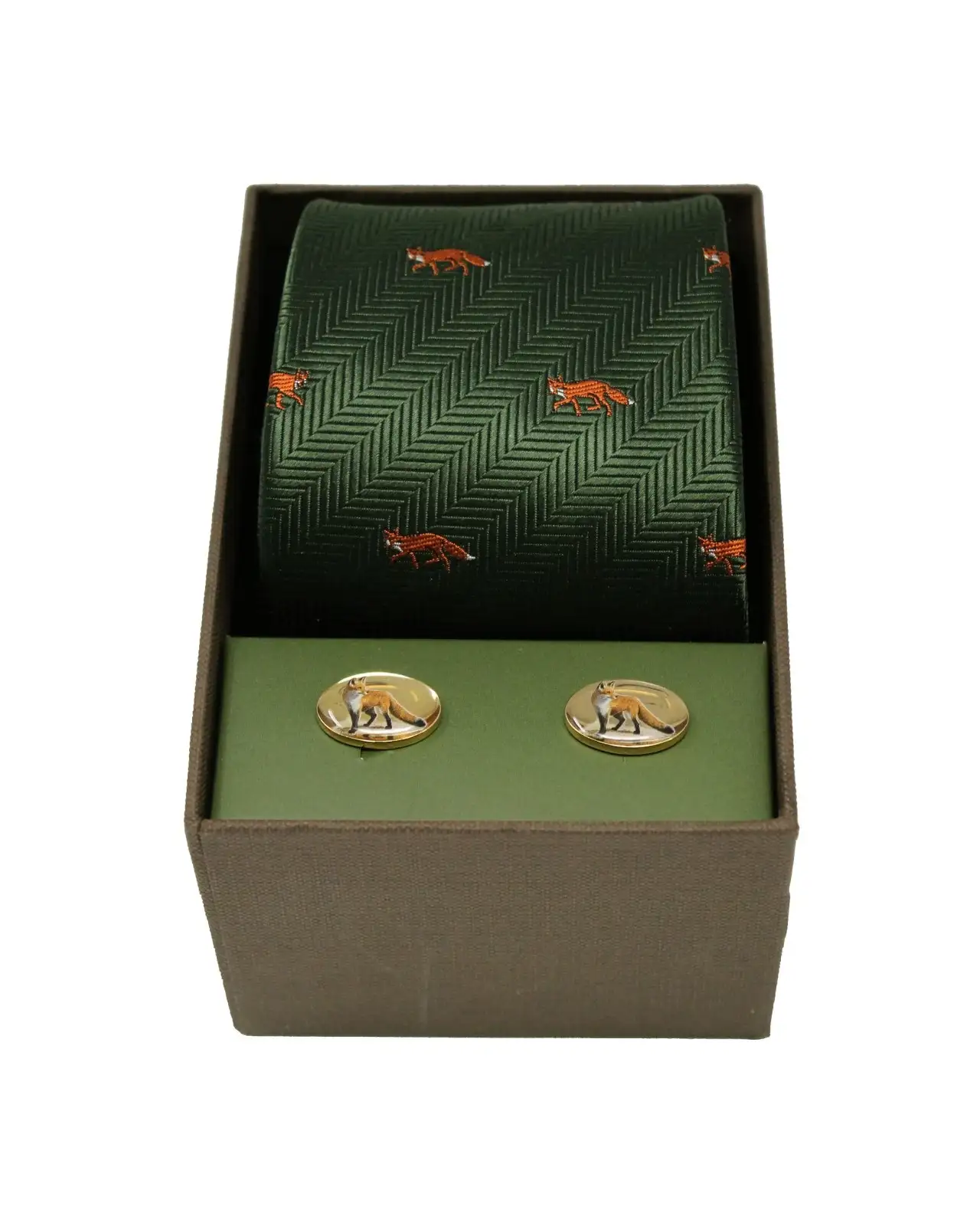 Cufflinks Soprano Ties Soprano Foxes On Green Ground Silk Tie and Cufflink Set £40.00