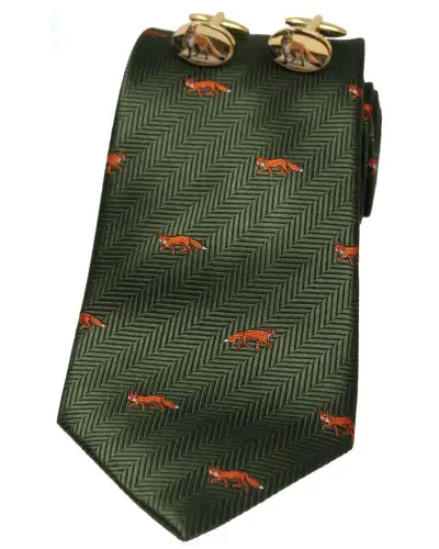 Cufflinks Soprano Ties Soprano Foxes On Green Ground Silk Tie and Cufflink Set £40.00