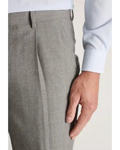 Trousers, Fit Trouser - Tapered Fit Mcilroy Taupe Pleat Front Turn Up Wool Trousers | Brook Taverner BT 8074CT Trousers | Fit Tr