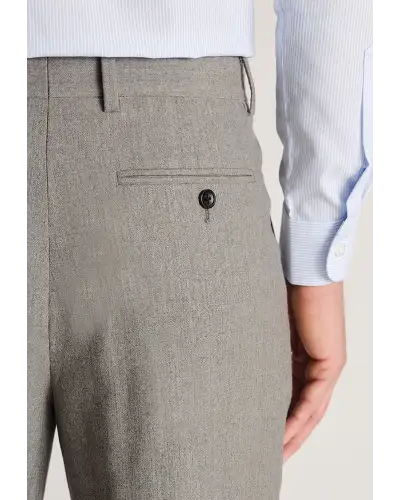 Trousers, Fit Trouser - Tapered Fit Mcilroy Taupe Pleat Front Turn Up Wool Trousers | Brook Taverner BT 8074CT Trousers | Fit Tr