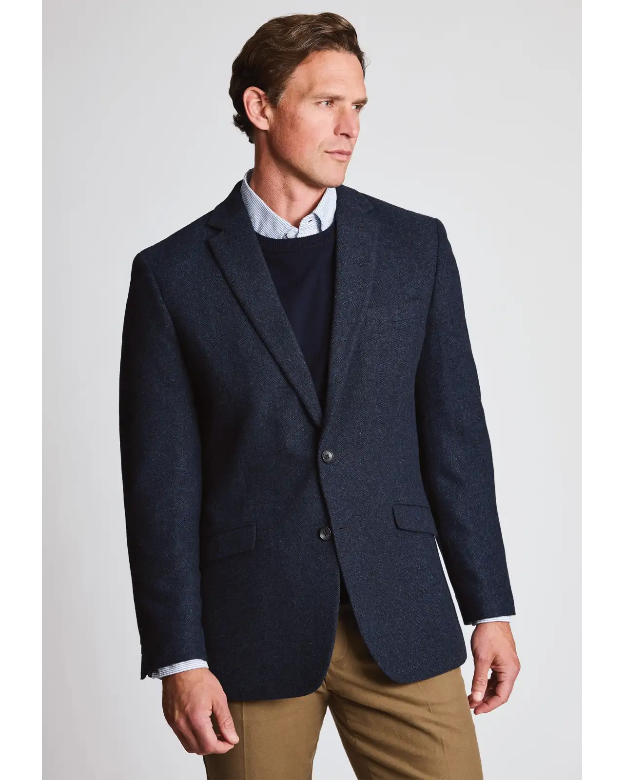 Tailored Fit Dunster Navy Wool Blend Herringbone Jacket | Brook Taverner BT 5521AT Jacket