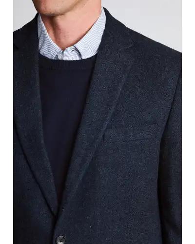 Tailored Fit Dunster Navy Wool Blend Herringbone Jacket | Brook Taverner BT 5521AT Jacket