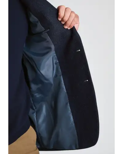 Tailored Fit Dunster Navy Wool Blend Herringbone Jacket | Brook Taverner BT 5521AT Jacket