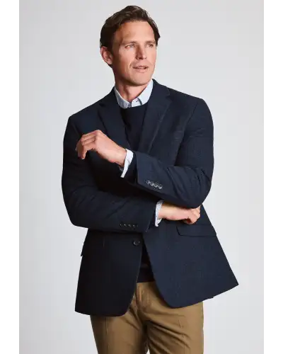 Tailored Fit Dunster Navy Wool Blend Herringbone Jacket | Brook Taverner BT 5521AT Jacket