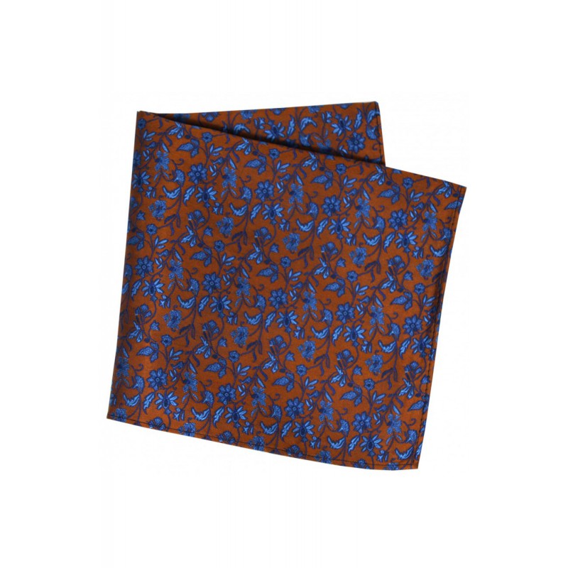 Pocket Square Soprano Ties Soprano Burnt Orange With Small Blue Flowers Silk Pocket Square £15.00