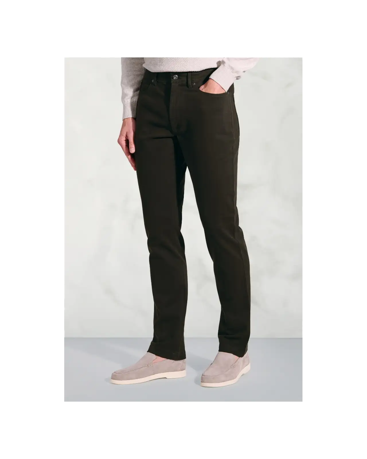 Trousers, Fit Trouser - Tailored Fit Fredericks Khaki 5 Pocket Italian Twill Stretch Cotton Trousers | Brook Taverner BT 8067CT 