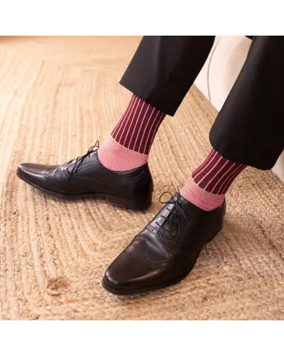 Men PEPER HAROW Oxford Stripe Mens Socks - Burgundy £16.00