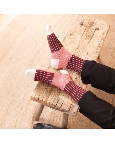 Men PEPER HAROW Oxford Stripe Mens Socks - Burgundy £16.00