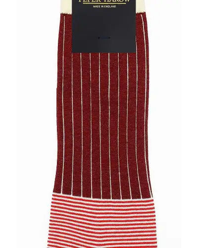 Men PEPER HAROW Oxford Stripe Mens Socks - Burgundy £16.00