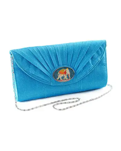 Bags Fox and Chave Turquoise Silk Cameo Clutch Bag - Mughal Elephant £23.00