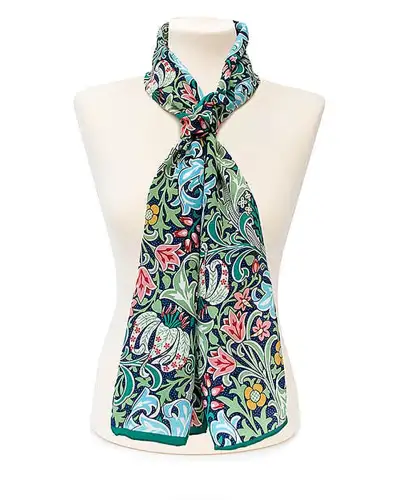 Scarves Fox and Chave Morris Golden Lily Green Crêpe De Chine Scarf £45.00