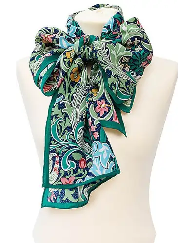 Scarves Fox and Chave Morris Golden Lily Green Crêpe De Chine Scarf £45.00