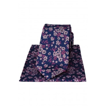 Silk Hankies Soprano Ties Soprano Navy Ground Pink And Fuchsia Flowers Silk Tie And Hanky £34.00