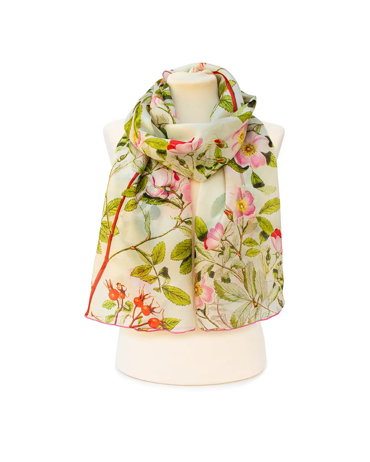 Scarves Fox and Chave Botanical Pink Rose Habotai Scarf £50.00