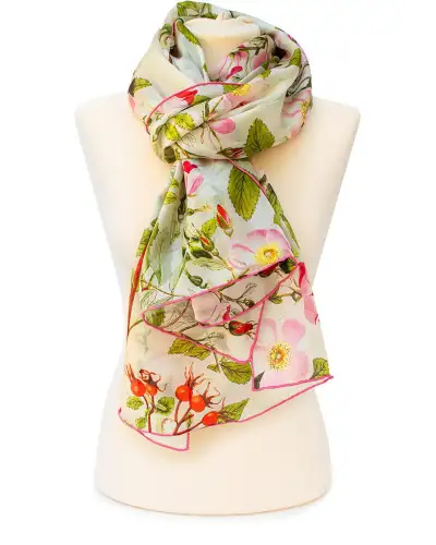 Scarves Fox and Chave Botanical Pink Rose Habotai Scarf £50.00