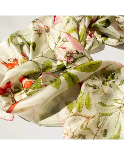 Scarves Fox and Chave Botanical Pink Rose Habotai Scarf £50.00