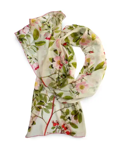 Scarves Fox and Chave Botanical Pink Rose Habotai Scarf £50.00