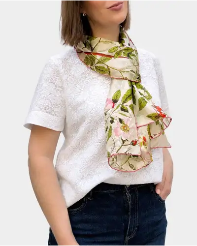 Scarves Fox and Chave Botanical Pink Rose Habotai Scarf £50.00