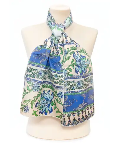 Scarves Fox and Chave Blue and Green Indienne Silk Habotai Scarf £32.00