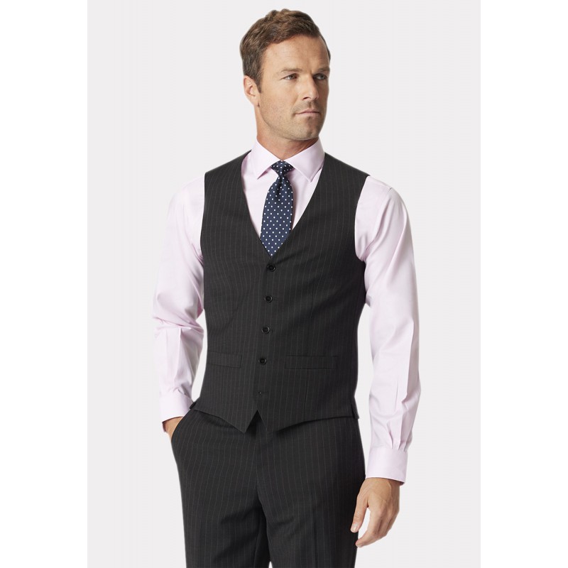 Waistcoats Brook Taverner Tailored Fit Avalino Charcoal Stripe Waistcoat £62.00