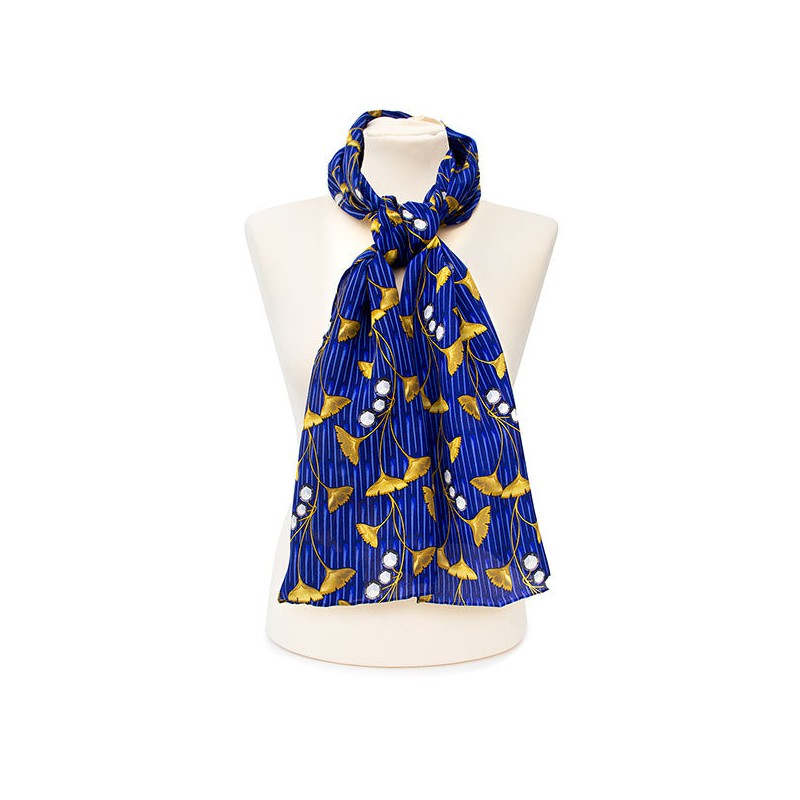 Scarves Fox and Chave Enamel Gingko Leaf Crepe De Chine Scarf-FC-41-877 £45.00