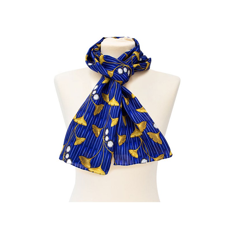 Scarves Fox and Chave Enamel Gingko Leaf Crepe De Chine Scarf-FC-41-877 £45.00