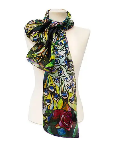 Scarves Fox and Chave Tiffany Peacock Silk Habotai Scarf £50.00