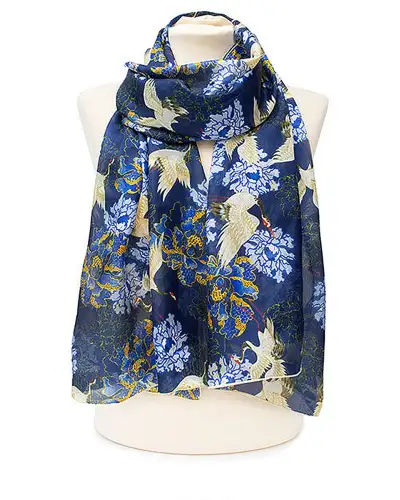 Scarves Fox and Chave Oriental Crane Blue Silk Habotai Scarf £50.00