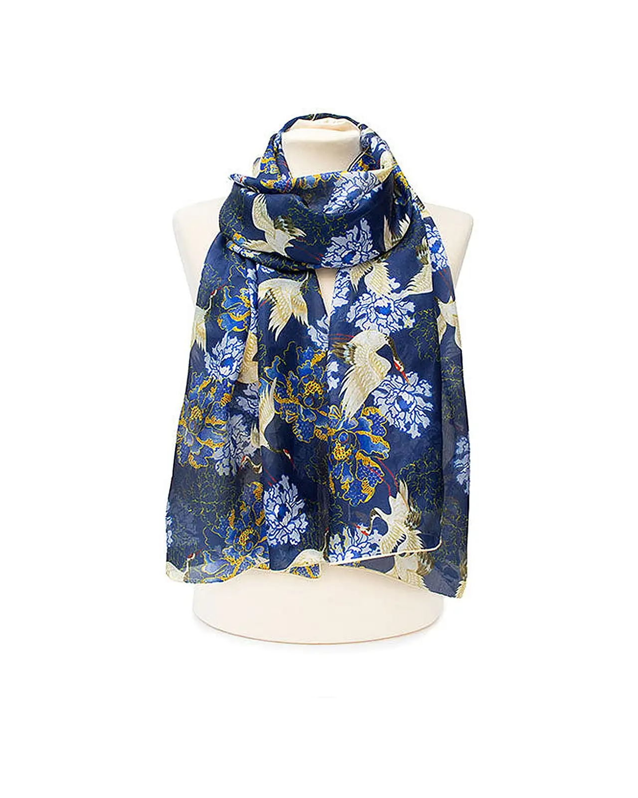 Scarves Fox and Chave Oriental Crane Blue Silk Habotai Scarf £50.00
