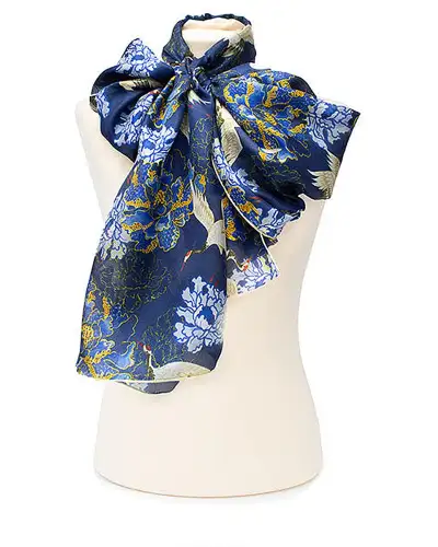 Scarves Fox and Chave Oriental Crane Blue Silk Habotai Scarf £50.00