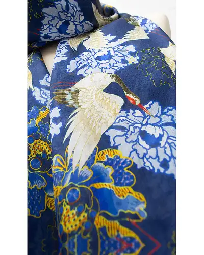 Scarves Fox and Chave Oriental Crane Blue Silk Habotai Scarf £50.00