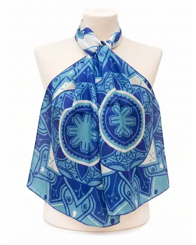Scarves Fox and Chave Indian Blue Mandala Silk Habotai Scarf £32.00