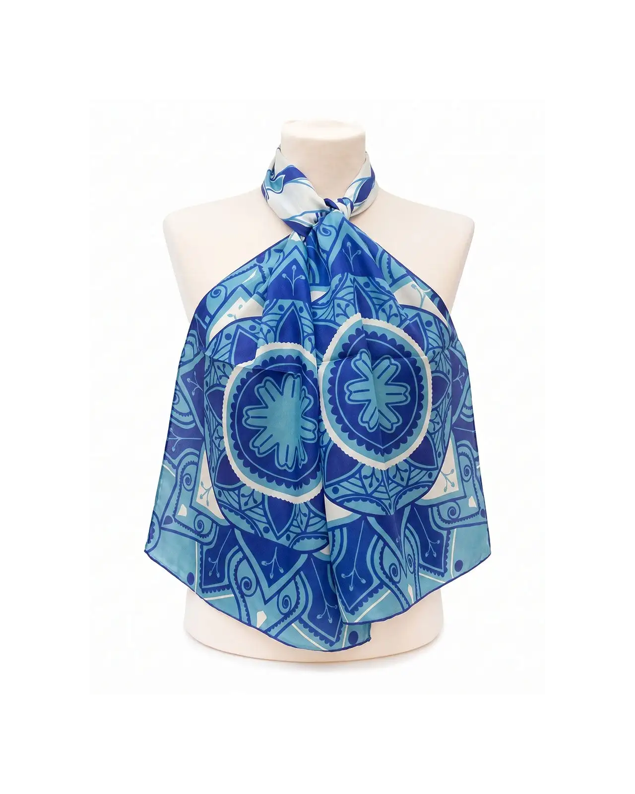 Scarves Fox and Chave Indian Blue Mandala Silk Habotai Scarf £32.00