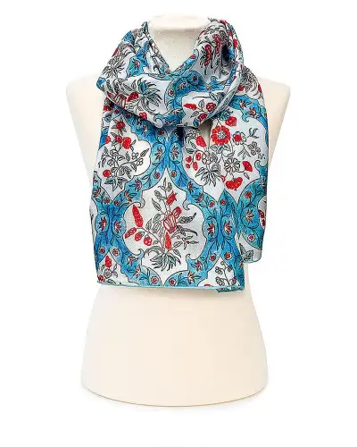 Scarves Fox and Chave Indian Blue Floral Silk Habotai Scarf £42.00