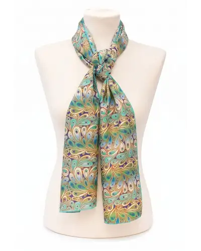 Scarves Fox and Chave Marbled Peacock Feather Silk Habotai Scarf £32.00