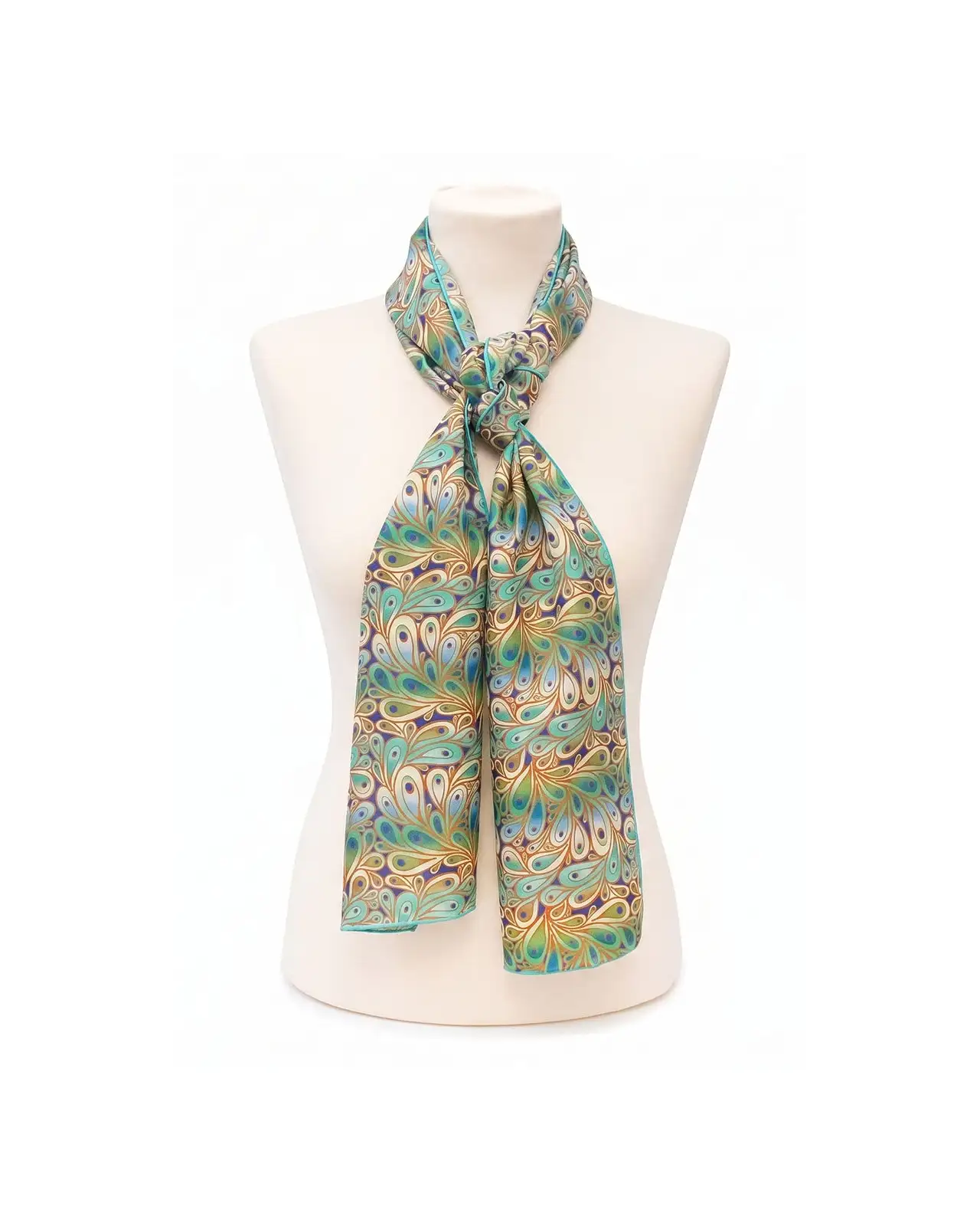 Scarves Fox and Chave Marbled Peacock Feather Silk Habotai Scarf £32.00