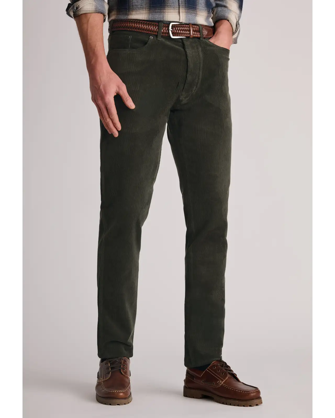 Corduroy Trousers Brook Taverner Tailored Fit Lewis Dark Olive Corduroy Stretch Cotton 5 Pocket Trousers £54.00