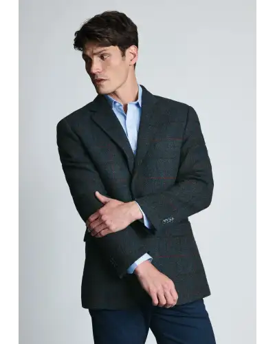Harris Tweed Jackets Brook Taverner Tailored Fit Ayr Navy Check Harris Tweed Jacket £296.00