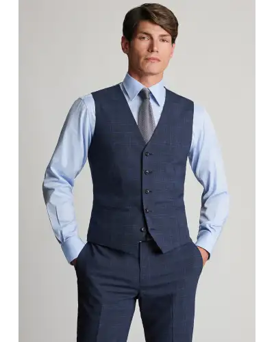 Wool Suits Brook Taverner Tailored Fit Suffield Navy Check Wool Blend Suit Waistcoat £63.00