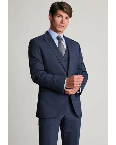 Wool Suits Brook Taverner Tailored Fit Suffield Navy Check Wool Blend Suit Waistcoat £63.00