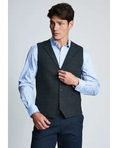 Waistcoats Brook Taverner Tailored Fit Ayr Navy Check Harris Tweed Waistcoat £116.00