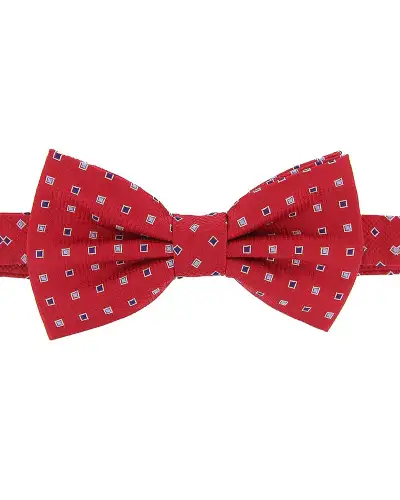 Pre-Tied Bow Ties Soprano Ties Soprano Red Woven Silk Bow Tie With Neat Navy And Silver Squares £21.00