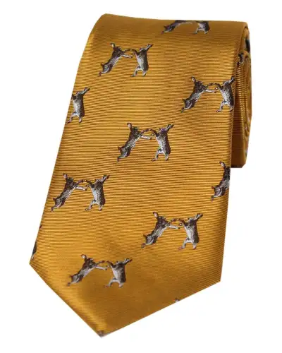 Silk Ties Soprano Ties Soprano Boxing Hares On Gold Ground Country Silk Tie £24.00